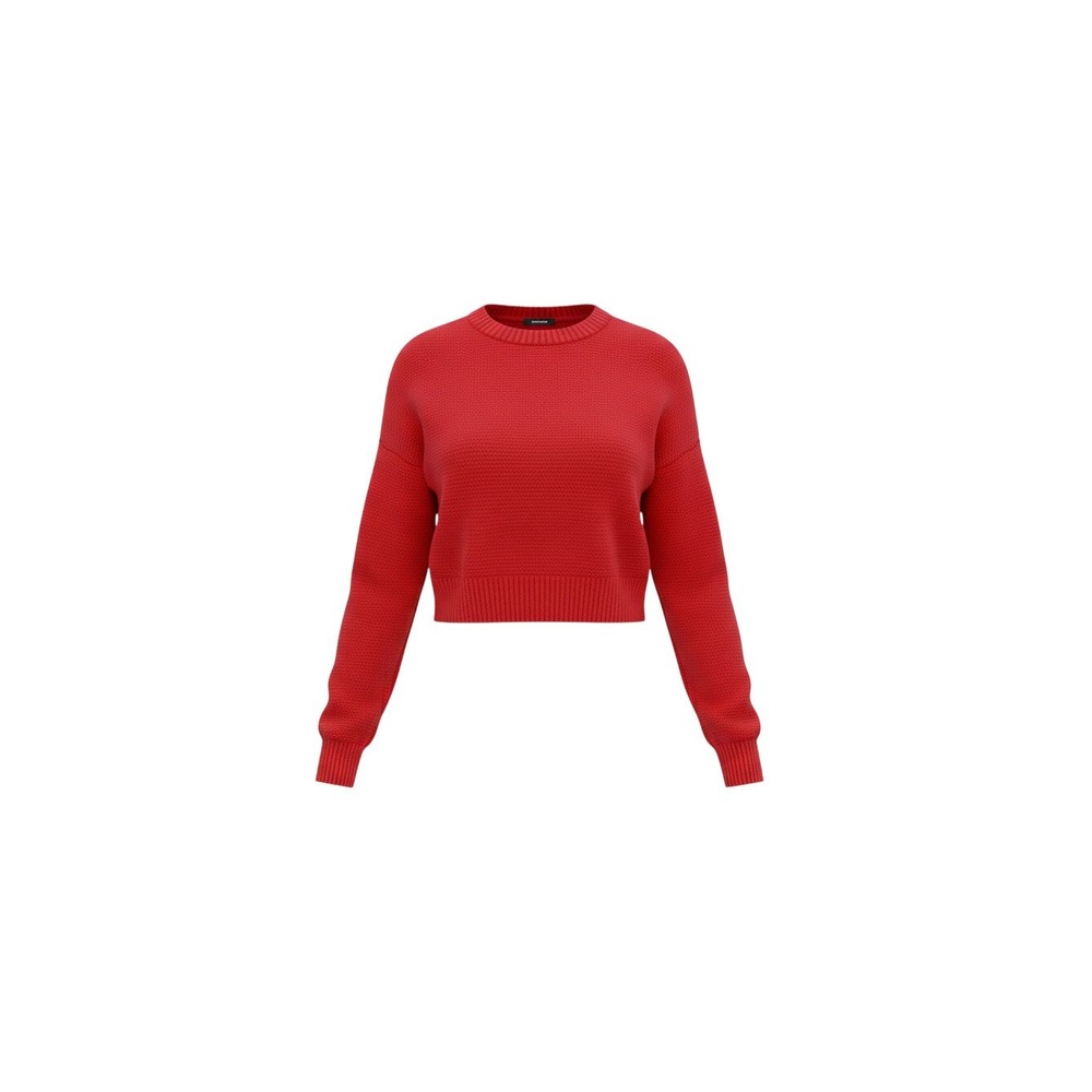 Yoki Cropped Sweater Womens Medium Red Waffle Knit Long Sleeve Pullover SW3527